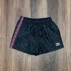 Umbro Black Athletic Shorts with Pink Geometric Side Stripe